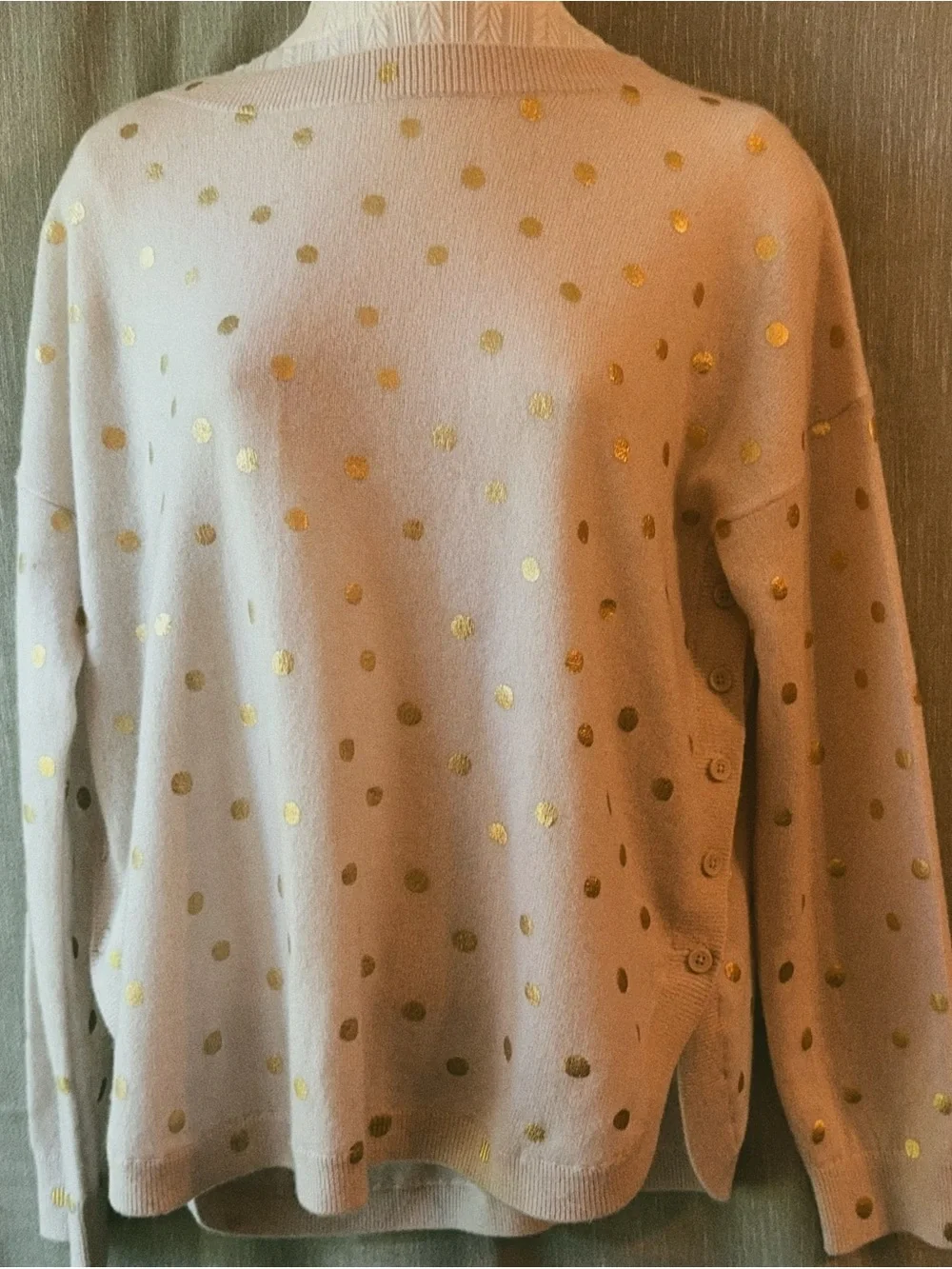 100% Cashmere Garnet Hill Cream Puff & Gold Dust Side Button Sweater M - Picture 1 of 10